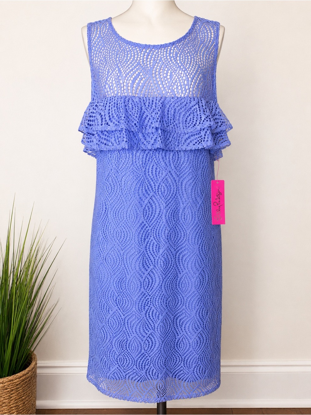 Rare Vintage NWT Lilly Pulitzer Janine Shift Dress XL Blue Peri Lace